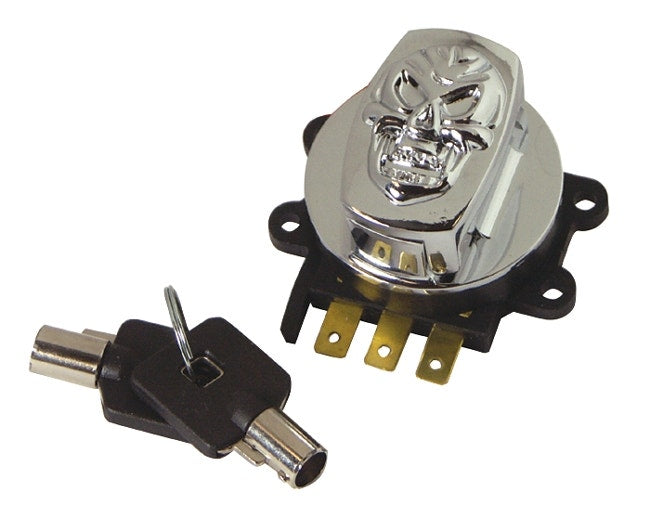 Skull Ignition Switch w/ Round Key Harley Road King Dyna Softail