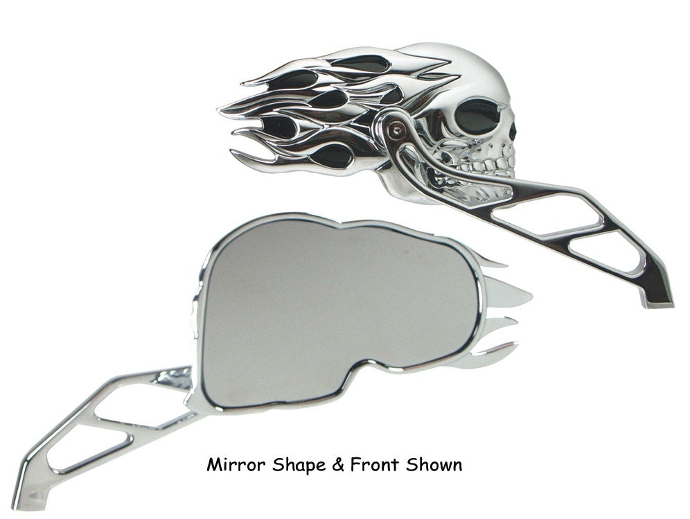 Harley-Davidson フレイムデザインミラー Mid USA 47056 V-Factor Flaming Skull Mirrors All Harley & Custom