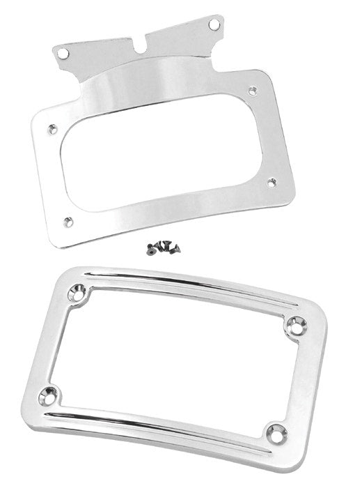 Mid USA 13122 Chrome Curved License Plate Frame OE 67900056 Harley FLH/T 06-09