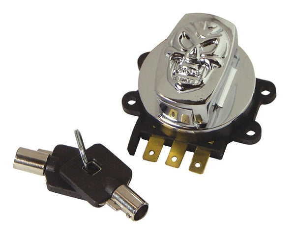 Skull Ignition Switch w/ Round Key Harley Road King Dyna Softail