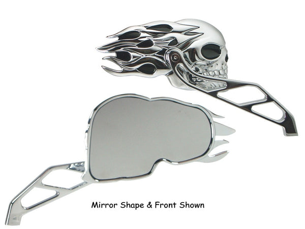 Mid USA 47056 V-Factor Flaming Skull Mirrors All Harley & Custom