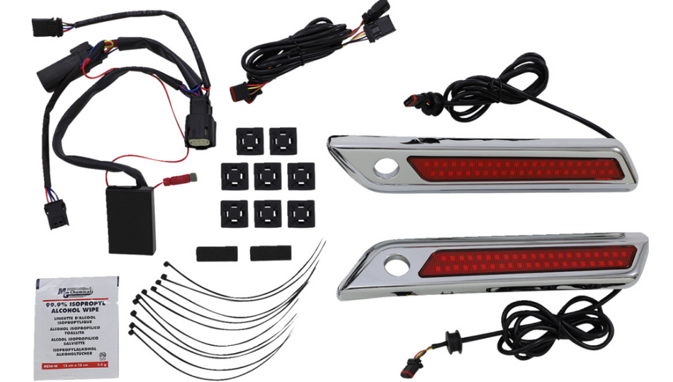 Custom Dynamics Saddlebag Hinge Cover W/Red Chrome 4 Harley 14-23 FL Models