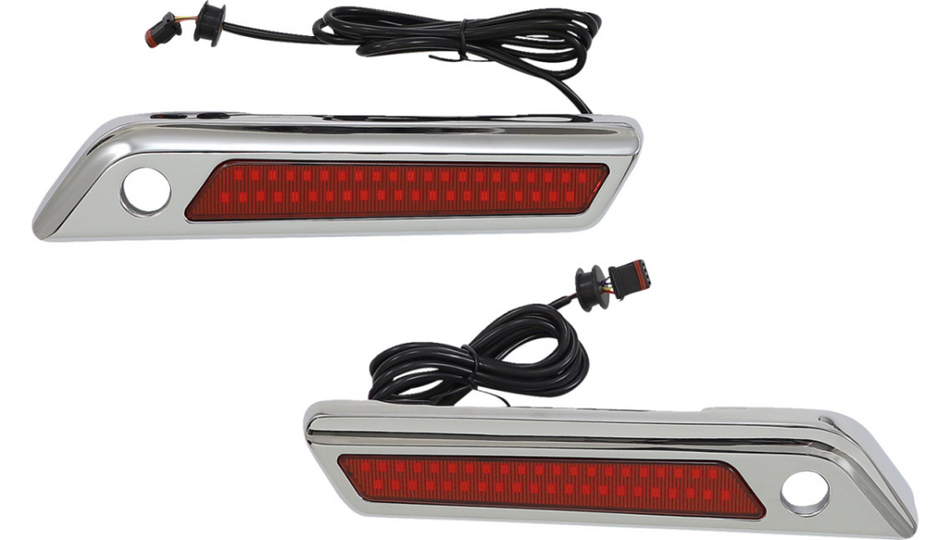 Custom Dynamics Saddlebag Hinge Cover W/Red Chrome 4 Harley 14-23 FL/HT/KSE/RSE/XST