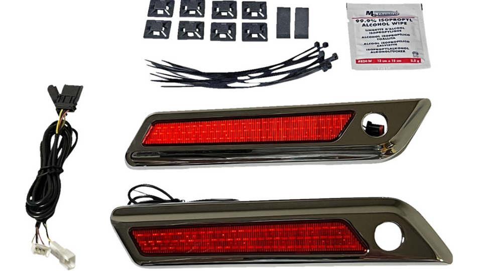 Custom Dynamics Saddlebag Hinge Cover W/Red Chrome LED 4 Haley 14-23 Touring Models