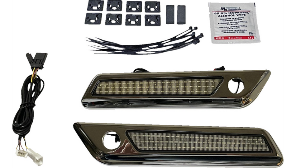 Custom Dynamics Saddlebag Hinge Cover W/Smoke Chrome LED 4 Haley 14-23 Touring Models