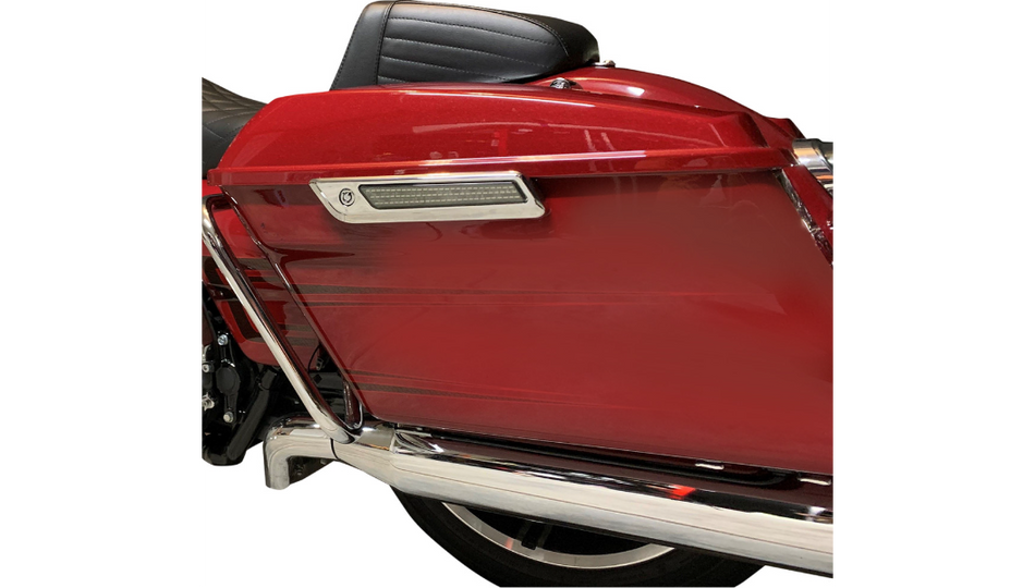 Custom Dynamics Saddlebag Hinge Cover W/Smoke Chrome LED 4 Haley 14-23 Touring Models