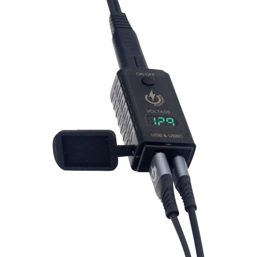 RidePower SAE to USB-C/USB Ports Adapter W/ Digital Voltage Indicator