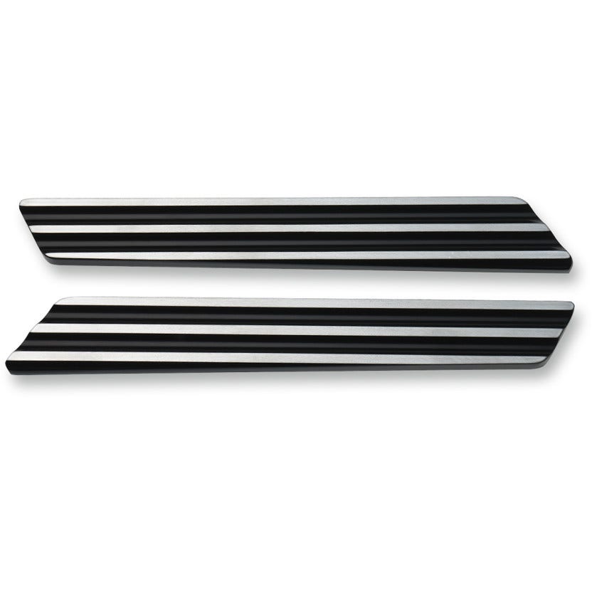 Joker Machine Black & Silver Finned Saddlebag Lid Hinge Inserts for Harley 14-17