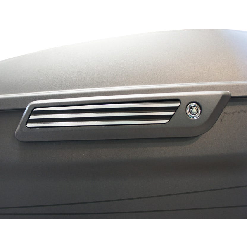 Joker Machine Black & Silver Finned Saddlebag Lid Hinge Inserts for Harley 14-17
