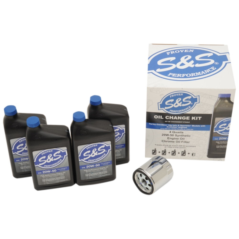 S&S Oil Change Kit Harley 84-99 Big Twin 86-17 XL 5 Quarts 20W-50 Chrome Oil Filter | 3601-0412