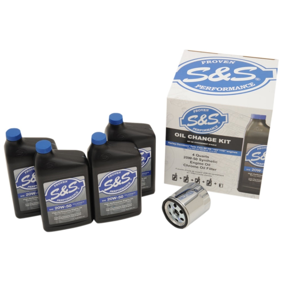 S&S Oil Change Kit 99-17 Harley Twin Cam 4 Quarts 20W-50 & Chrome Oil Filter | 3601-0413