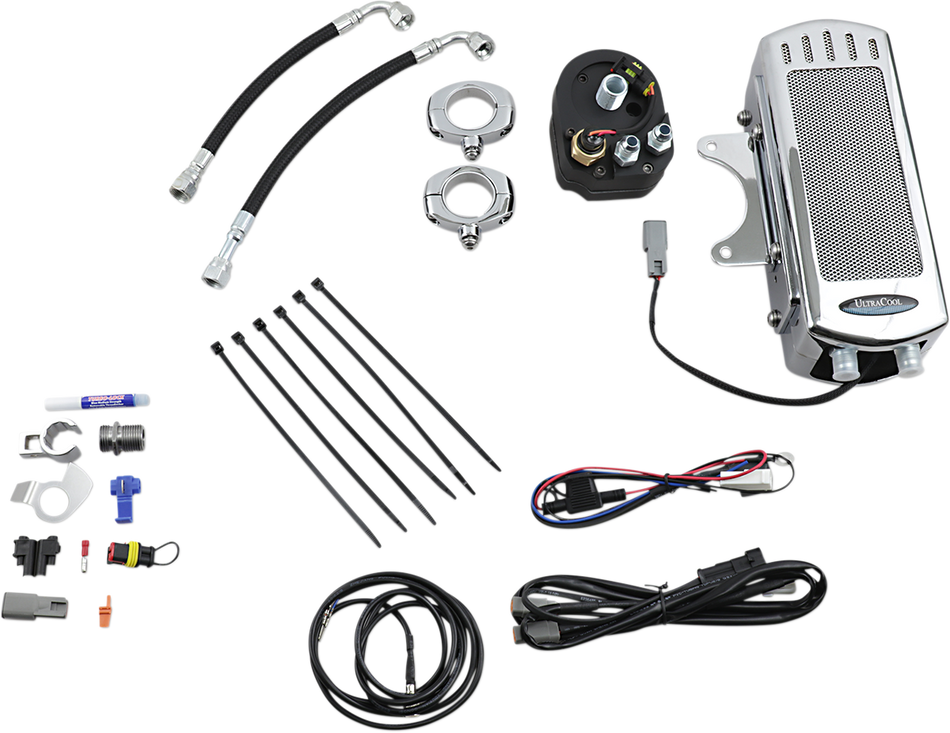 UltraCool SMD-1C 3.0 Side Mount Oil Cooler Kit with Fan for 1993-2017 Harley-Davidson Dyna - Chrome