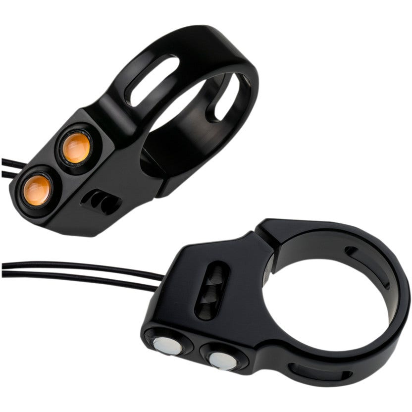Joker Machine Black 41mm Fork Mount LED Front Rat Eye Amber Turn Signals Harley