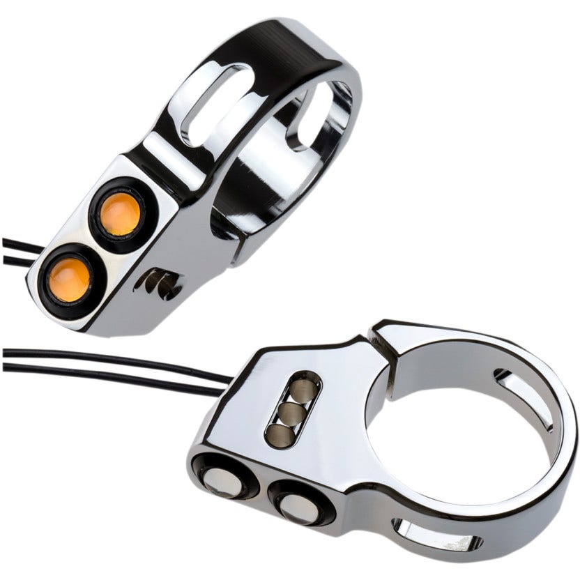 Joker Machine Chrome 41mm Fork Mount LED Front Rat Eye Amber Turn Signals Harley