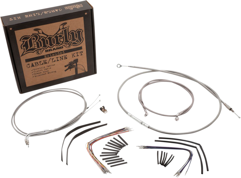 Burly Braided Stainless Steel Cable/Line Kit For 14" Apehangers Harley FLHR/I/CI/S/SI & FLTR With Cruise 2007