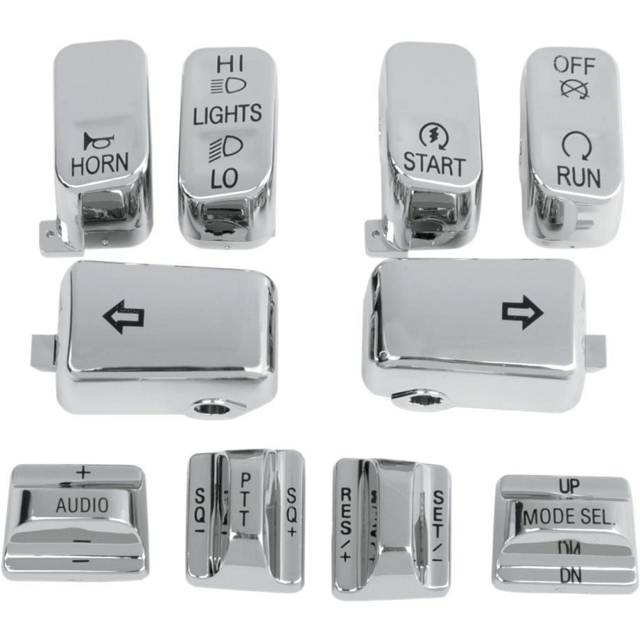 Drag Chrome 10 Piece Handlebar Control Switch Key Cap Set Harley Radio Cruise