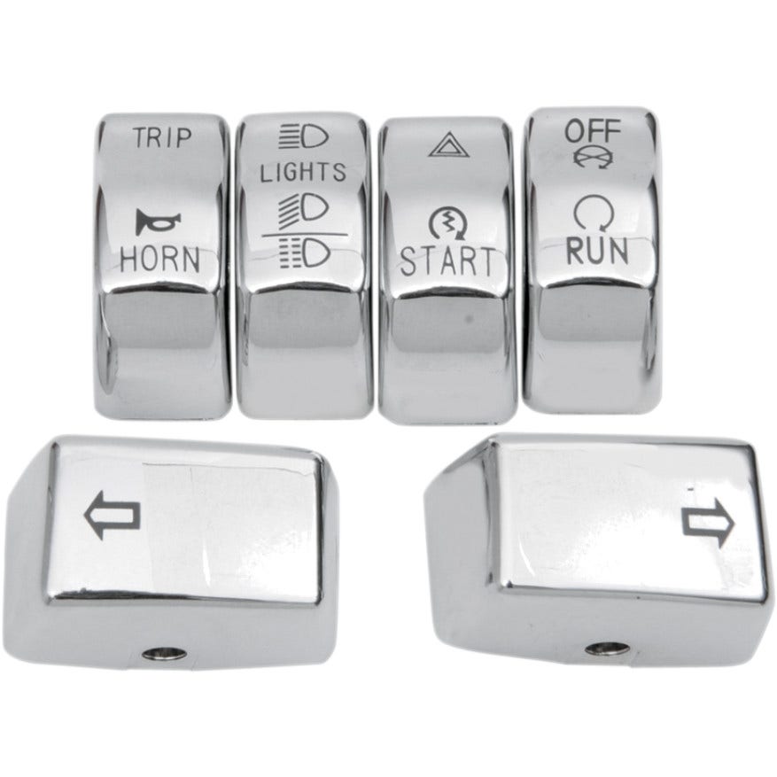 Drag Chrome 6 Piece Handlebar Control Switch Key Cap Set Harley Dyna Softail