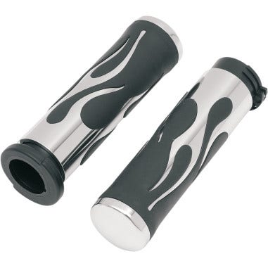 Drag Specialties Rubber Grips With Chrome Flame Accents Harley Throttle by Wire