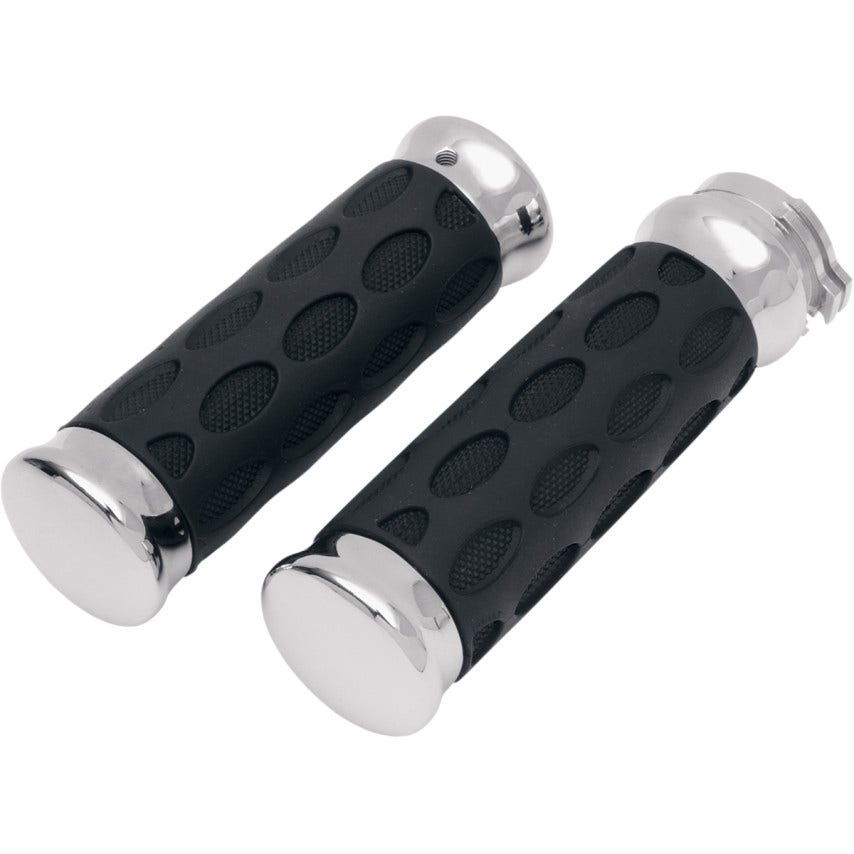 Drag Specialties Chrome Rubber Hand Grips for Harley Cable Throttle