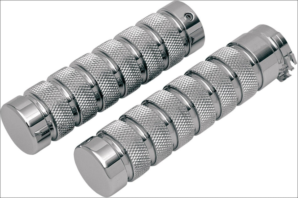 Accutronix Custom Gothic Knurled Notched Style Chrome Hand Grips for Harley Cable Throttle