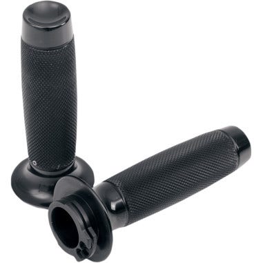 Todds Cycle Aluminum Moto Black Hand Grips w/ Knurl Harley Cable Throttle 84-17