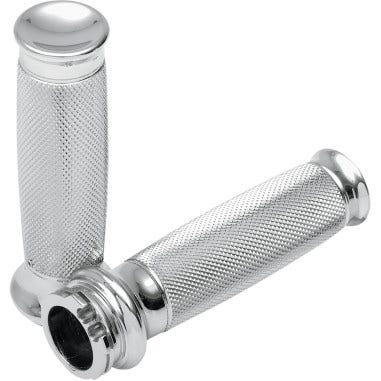 Todds Cycle Aluminum Vice Chrome Hand Grips w/ Knurl Harley Cable Throttle 84-17