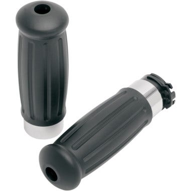 Drag Specialties Vintage Style Rubber Grips Chrome Trim Harley Cable Throttle