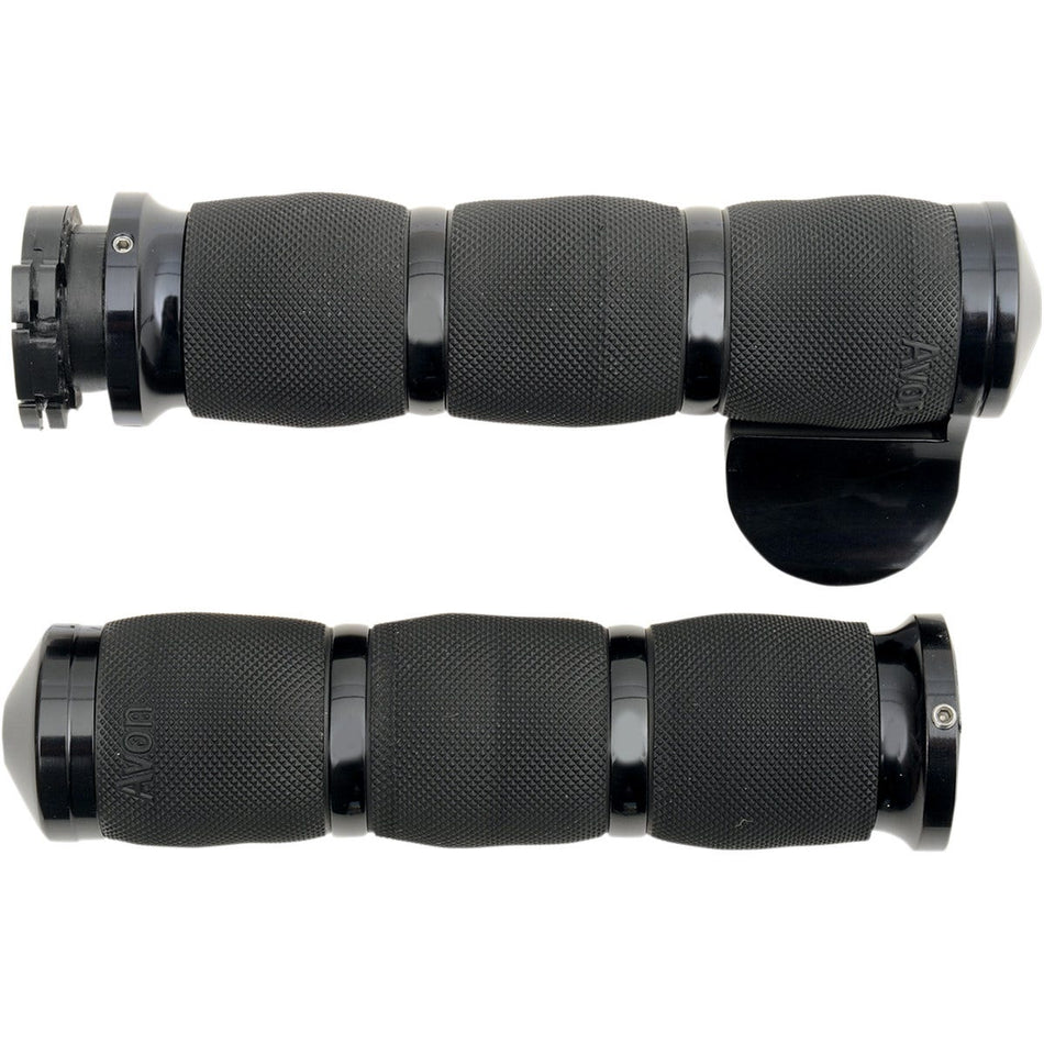 Avon 3 Ring w/ Throttle Boss Black Anodized Air Cushion Hand Grips Indian 14-17