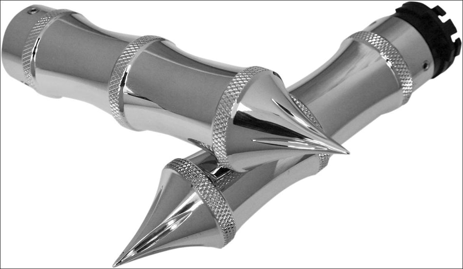 Accutronix Custom Gothic Tribal Style Chrome Hand Grips for Harley Cable Throttle