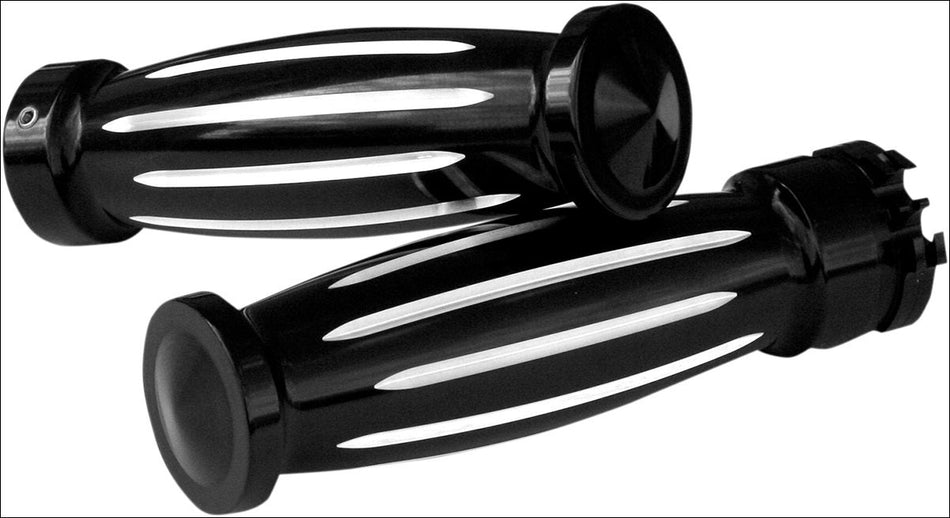 Accutronix Custom Gothic Diamond Style Black Contrast Hand Grips Harley Cable Throttle