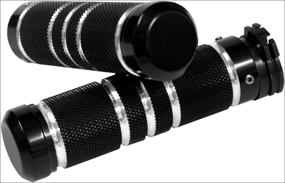 Accutronix Custom Gothic Style Knurled Black Contrast Hand Grips Harley Cable Throttle