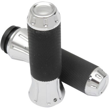 Drag Specialties Rubber-Covered Chrome Hand Grips for Harley Cable Throttle