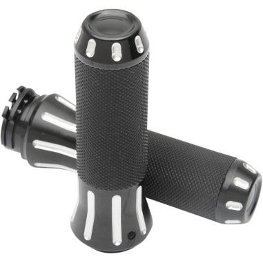 Drag Specialties Rubber-Covered Black Clear Cut Grips Harley Throttle by Wire