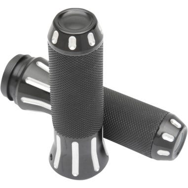 Drag Specialties Rubber-Covered Black Clear Cut Grips for Harley Cable Throttle