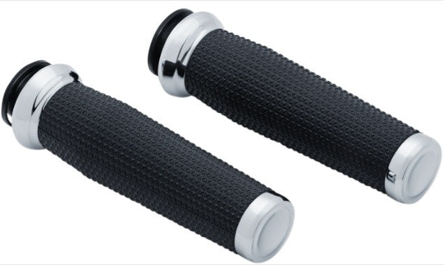 Kuryakyn 5960 Chrome Thresher Textured Motorcycle Handlebar Grips 18-19 Indian