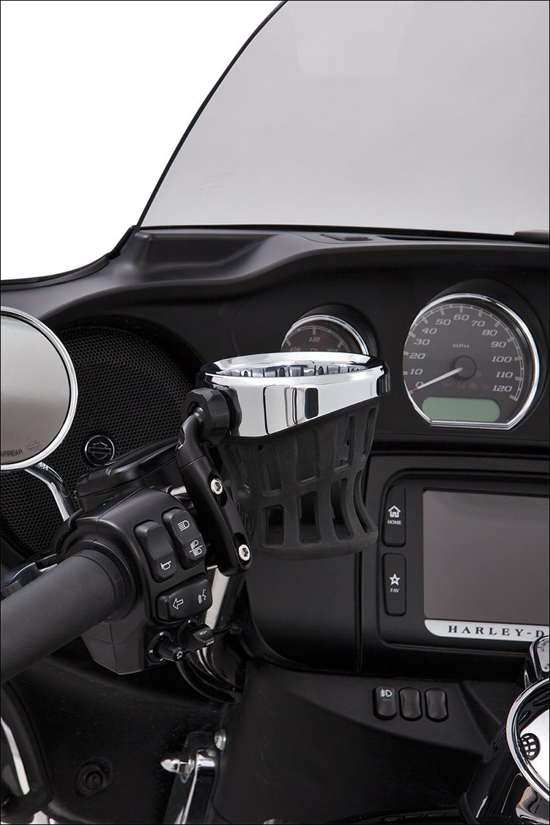 Ciro Black Left or Right Perch Mount Drink Holder for Harley or Metric Models