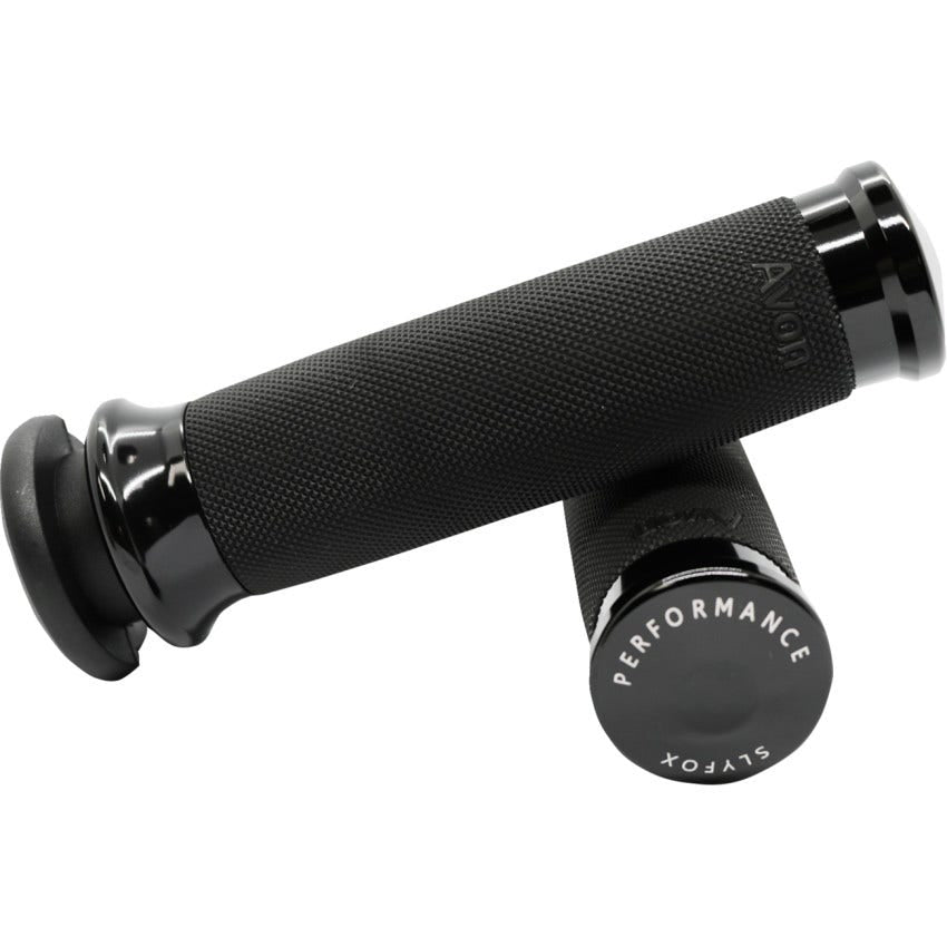 Avon Slyfox Grips Black Anodized Custom Contour Grips for Harley Cable Throttle 80-21