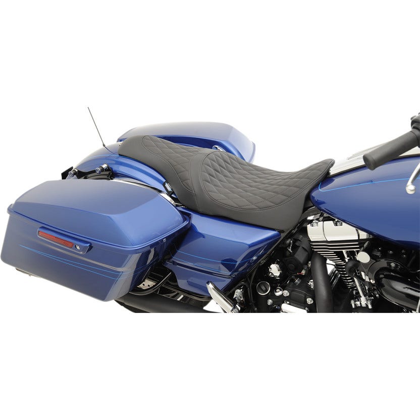 Drag Specialties Black Diamond Stitch Caballero 2-up Seat for Harley FLH/T 08-23