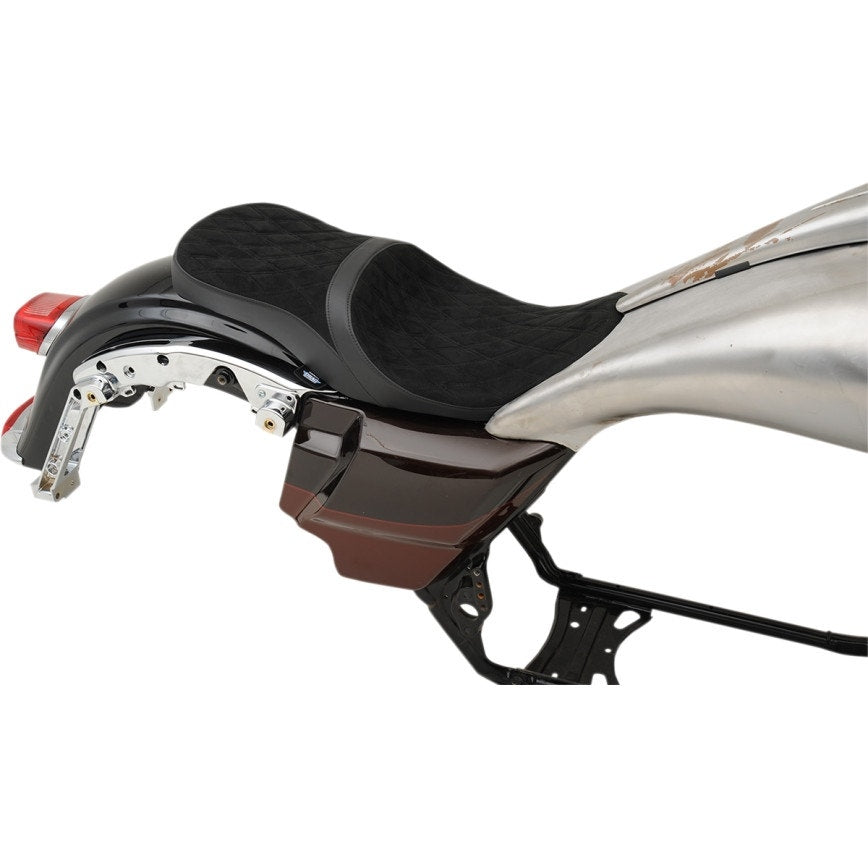 Drag Suede Diamond Low Profile Tour Seat Yaffe Razorback Gas Tank 08-23 FLH/T