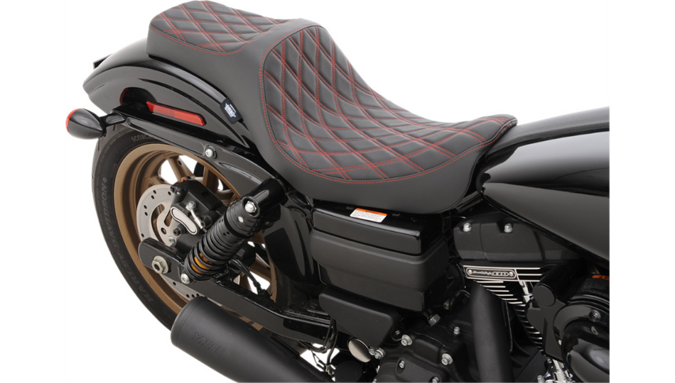 Drag Predator III Double Diamond Red Thread Vinyl Harley Seat for 06-17 FXD/FLD