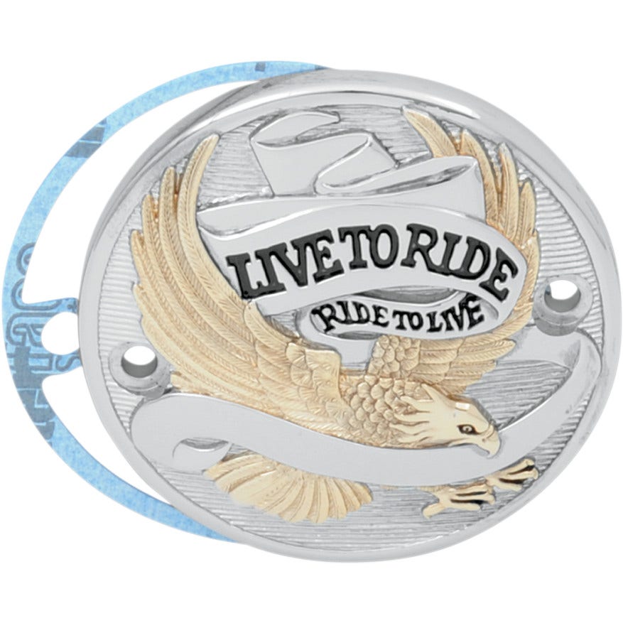 Drag Chrome & Gold Live to Ride 2 Hole Points Cover Harley Evo Big Twin