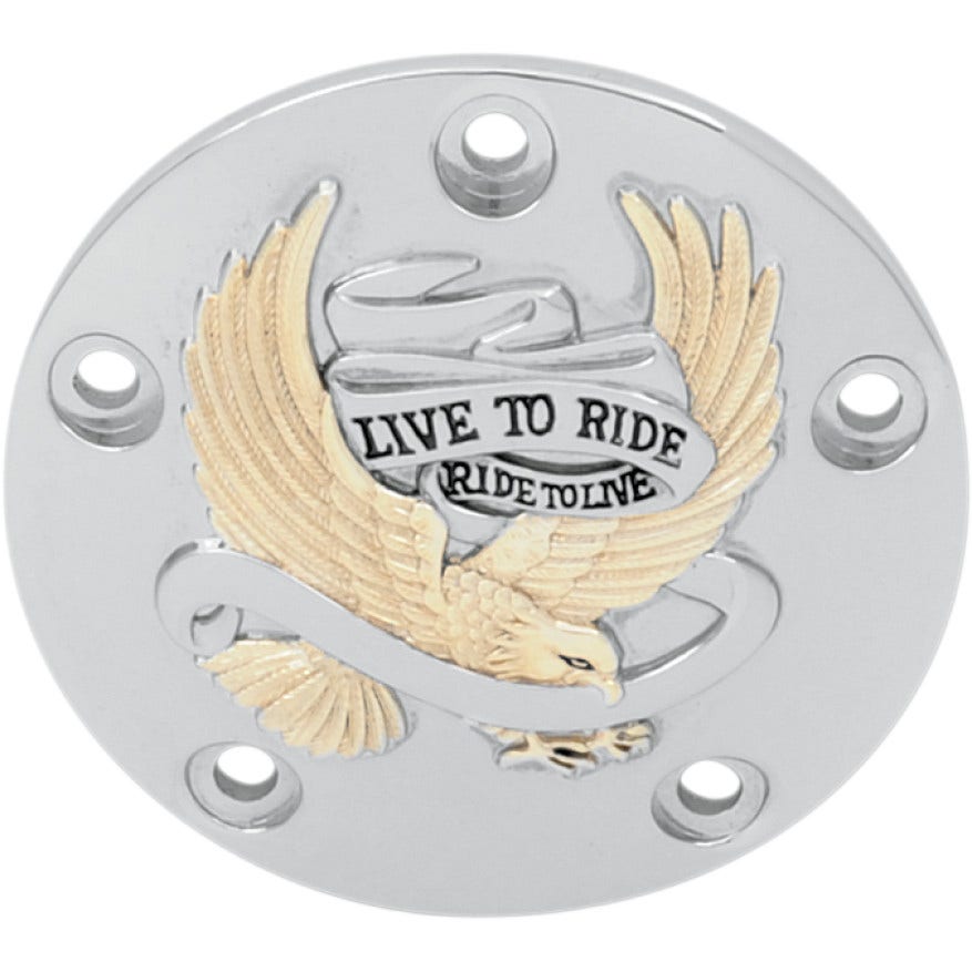 Drag Chrome & Gold Live to Ride 5 Hole Points Ignition Cover Harley 99-15