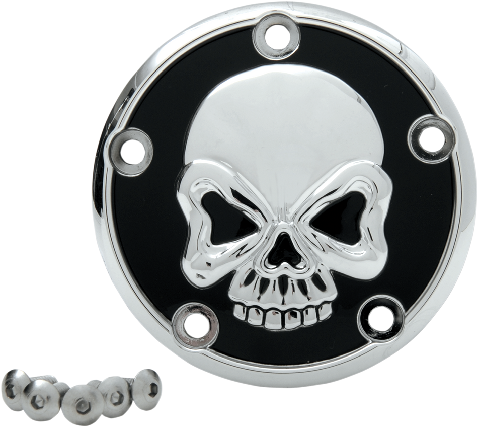 Drag Specialties Black & Chrome Skull Points Ignition Cover Harley TC 99-17