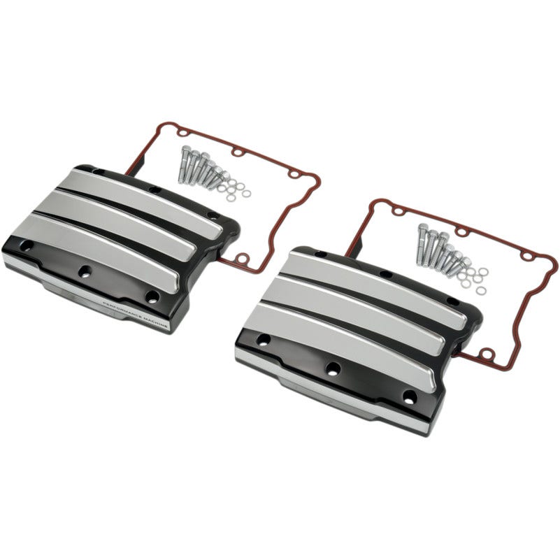 Performance Machine Black Platinum Cut Scallop Rocker Box Covers Harley Twin 99-