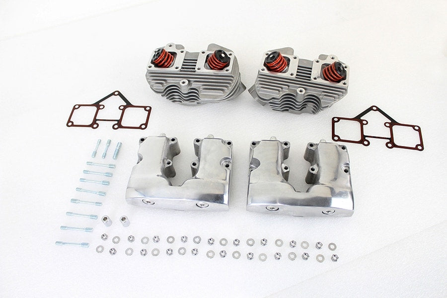 V-Twin 10-1128 Cylinder Head Set w/ Polished Rocker Box Harley Shovelhead 66-77