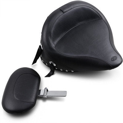 Mustang 79104 Seat Wide Chrome Studded Solo Seat w/ Backrest Harley Softail 84-99