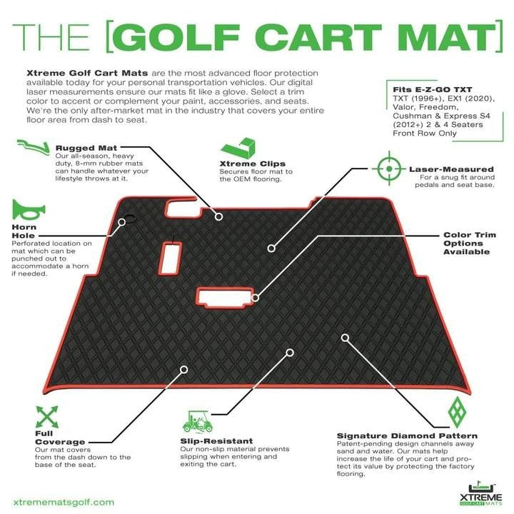 Xtreme Golf Cart Full Coverage Floor Mat Black for EZ-GO All TXT Trims 96-Up