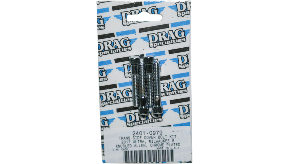 Drag Specialties Chrome Knurled Trans Side Cover Bolt Kit 4 Harley M8 Models