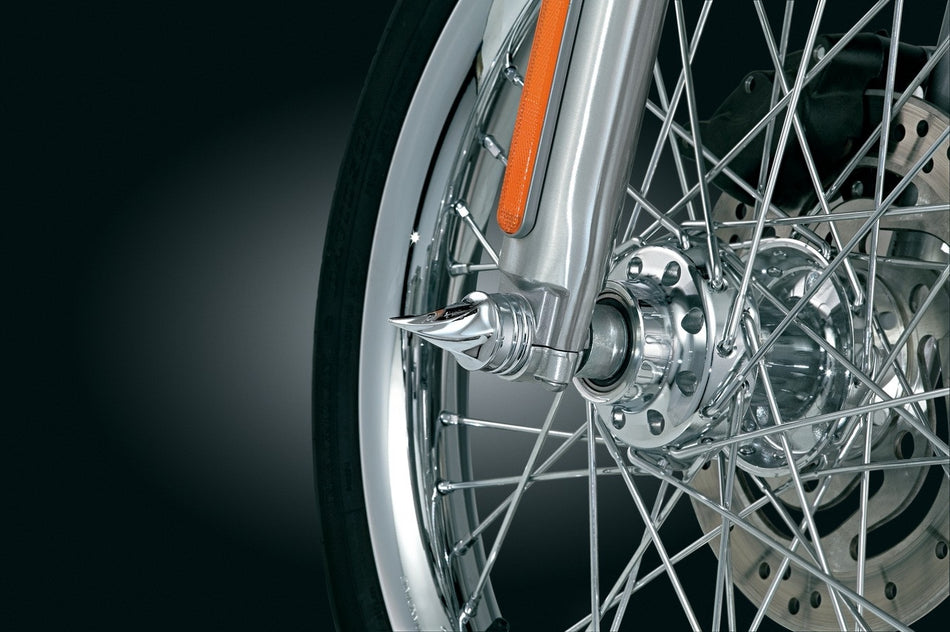 Kuryakyn 1219 Chrome Twisted Front 25mm Axle Caps 07-17 Softail Dyna FLH/T V-Rod