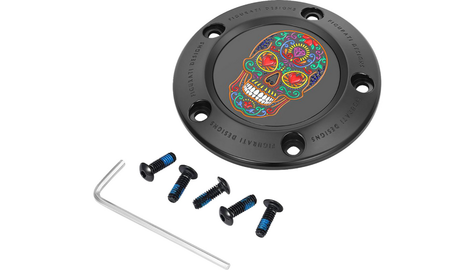 Figurati Designs Black W/Sugar Skull Timing Cover for Harley 99-17 Twin Cam